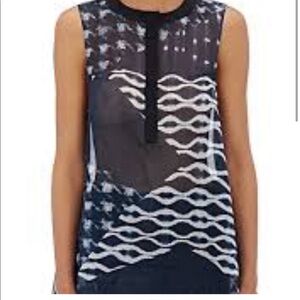 Public School New York Navy Blue Sheer Cyra Printed Silk Tunic Top 4